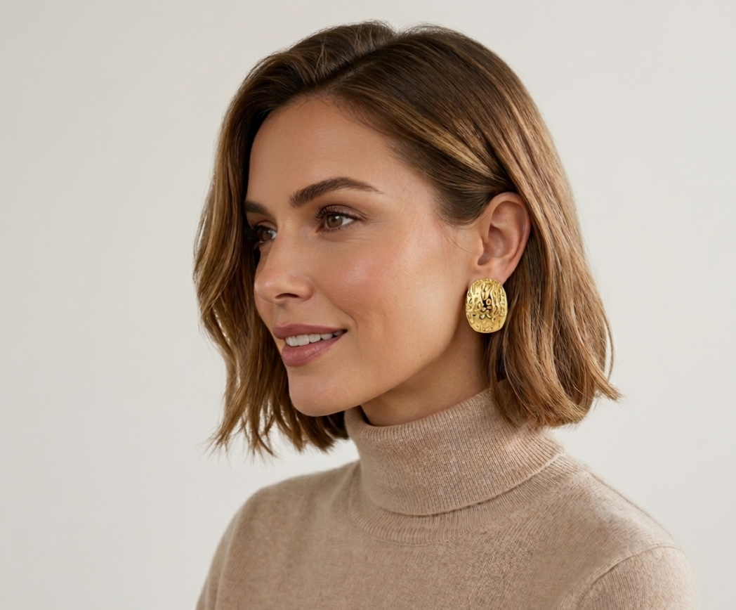Vanya Organic Texture Earrings — rounded rectangular textured design