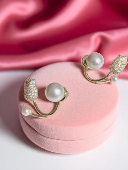 Most Trending Flower And Pearl Korean Stud Earrings