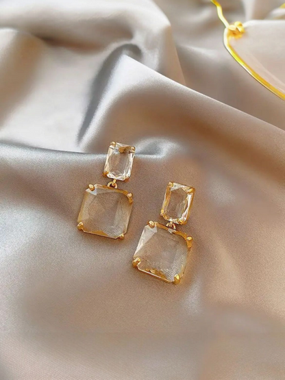 Icicles - Transparent Diamond Cut Square Crystal Korean Earrings