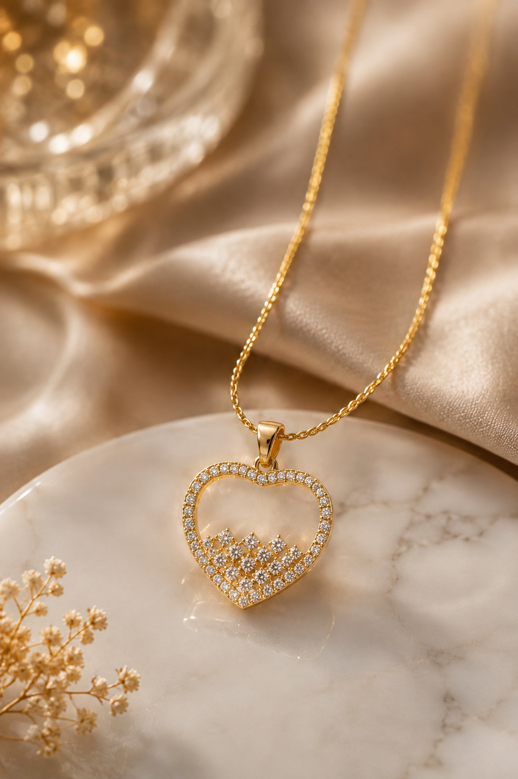 Half stone heart necklace