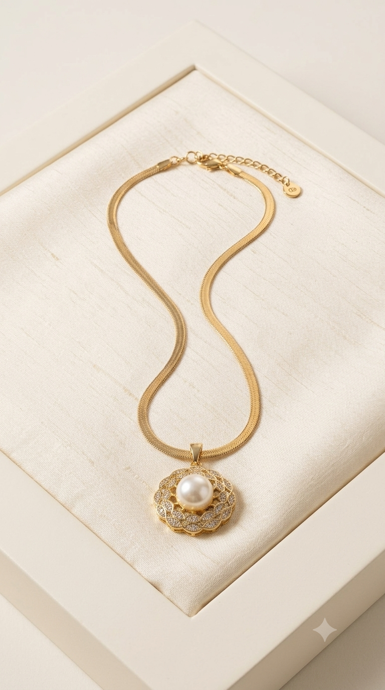 Golden pearl chain necklace