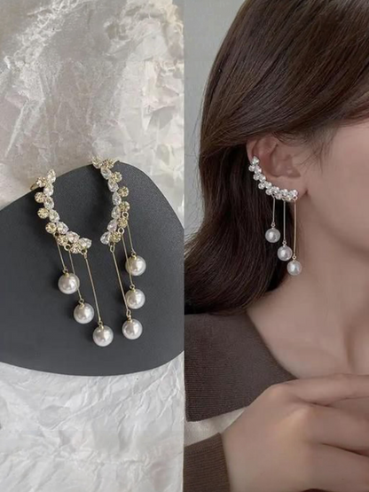 Cresent Moonlight Drops - Crystal and Pearl Korean Danglers