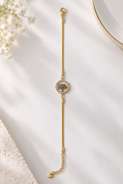 18K Gold-Tone Intricate Cut-Out Medallion Bracelet with Crystal Halo