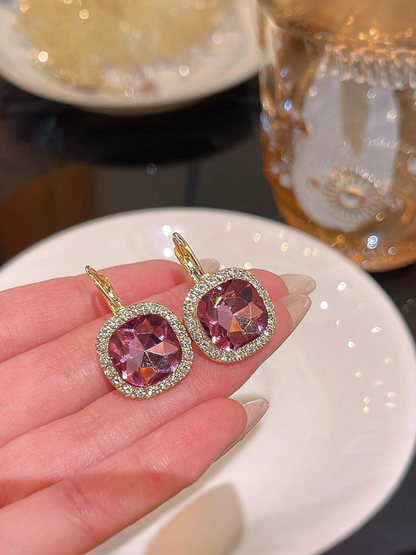 Crystal Rosette - Pink Diamond Cut Shimmering Korean Earrings