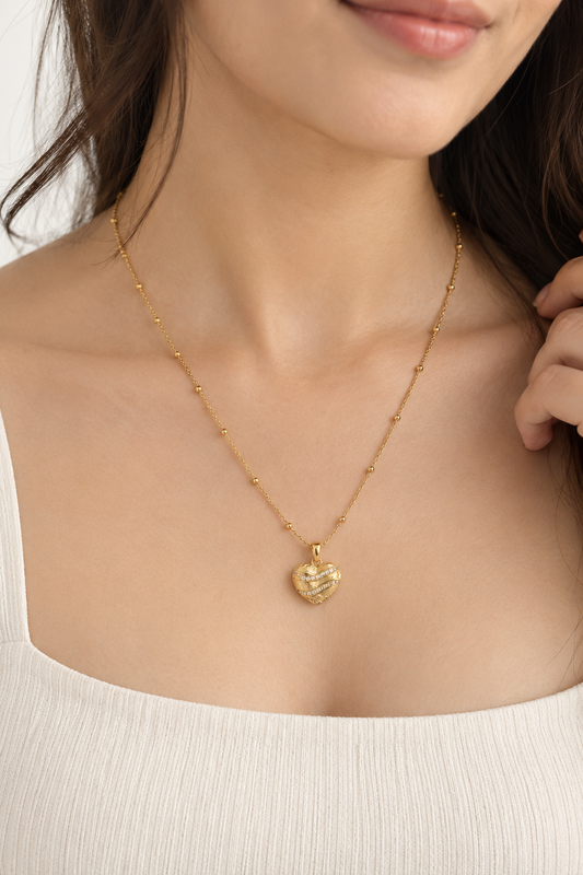 Sculpted Wave Heart Pendant Necklace