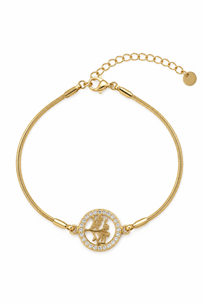 18K Gold-Tone Intricate Cut-Out Medallion Bracelet with Crystal Halo