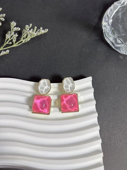 Royal Gala Pink and White Stone Korean Earrings