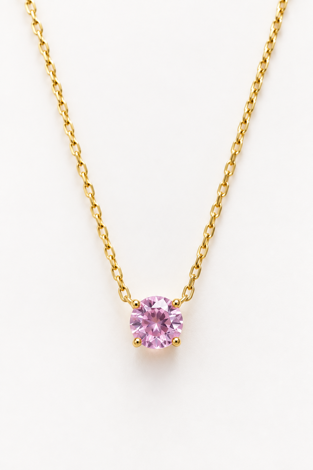 Blush Pink Solitaire Pendant on Delicate Gold Chain