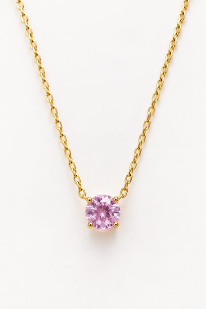 Blush Pink Solitaire Pendant on Delicate Gold Chain