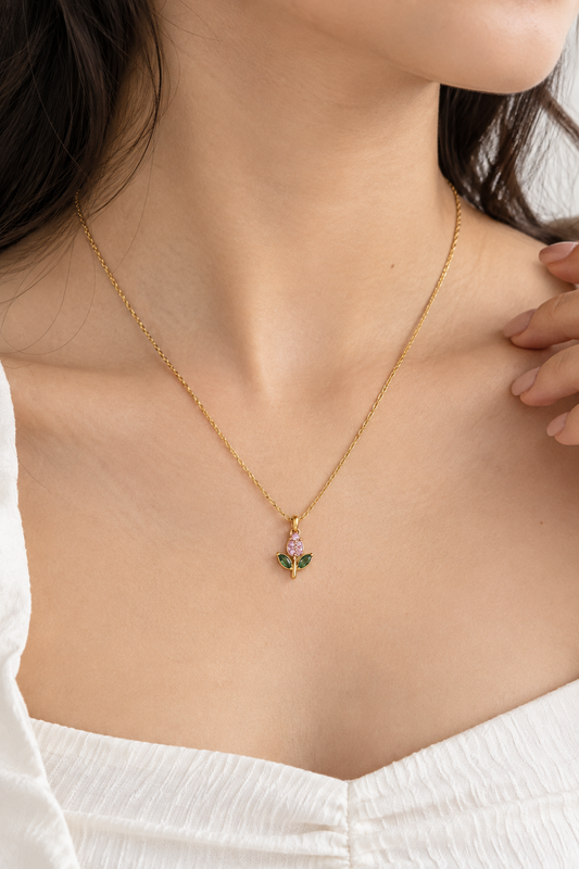 Blushing Tulip Floral Pendant Necklace