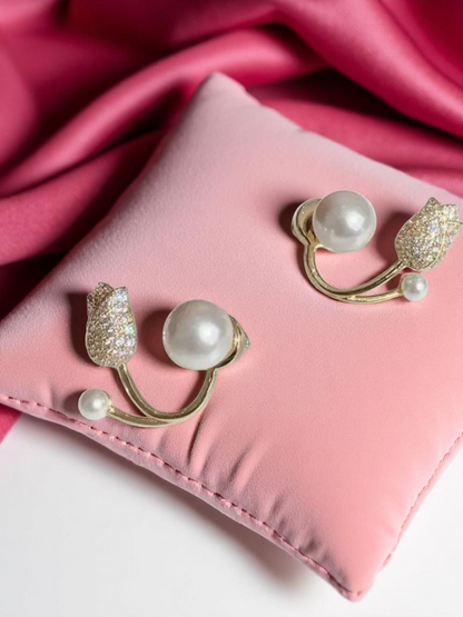 Most Trending Flower And Pearl Korean Stud Earrings