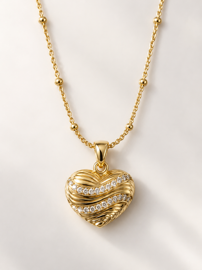 Sculpted Wave Heart Pendant Necklace