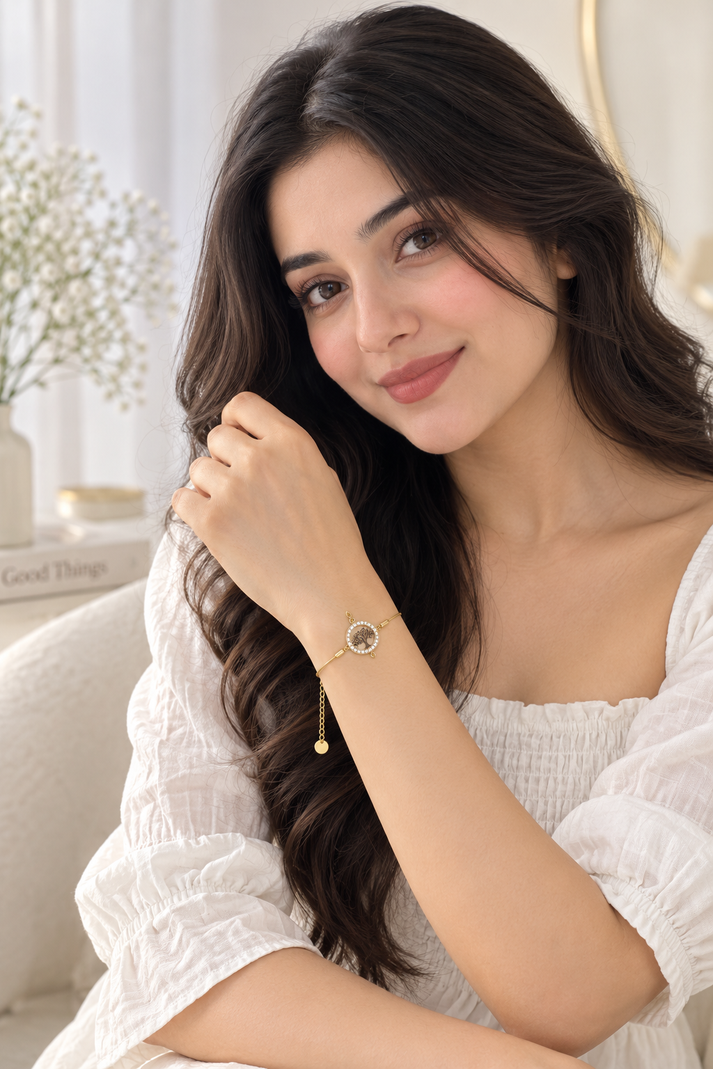 18K Gold-Tone Intricate Cut-Out Medallion Bracelet with Crystal Halo