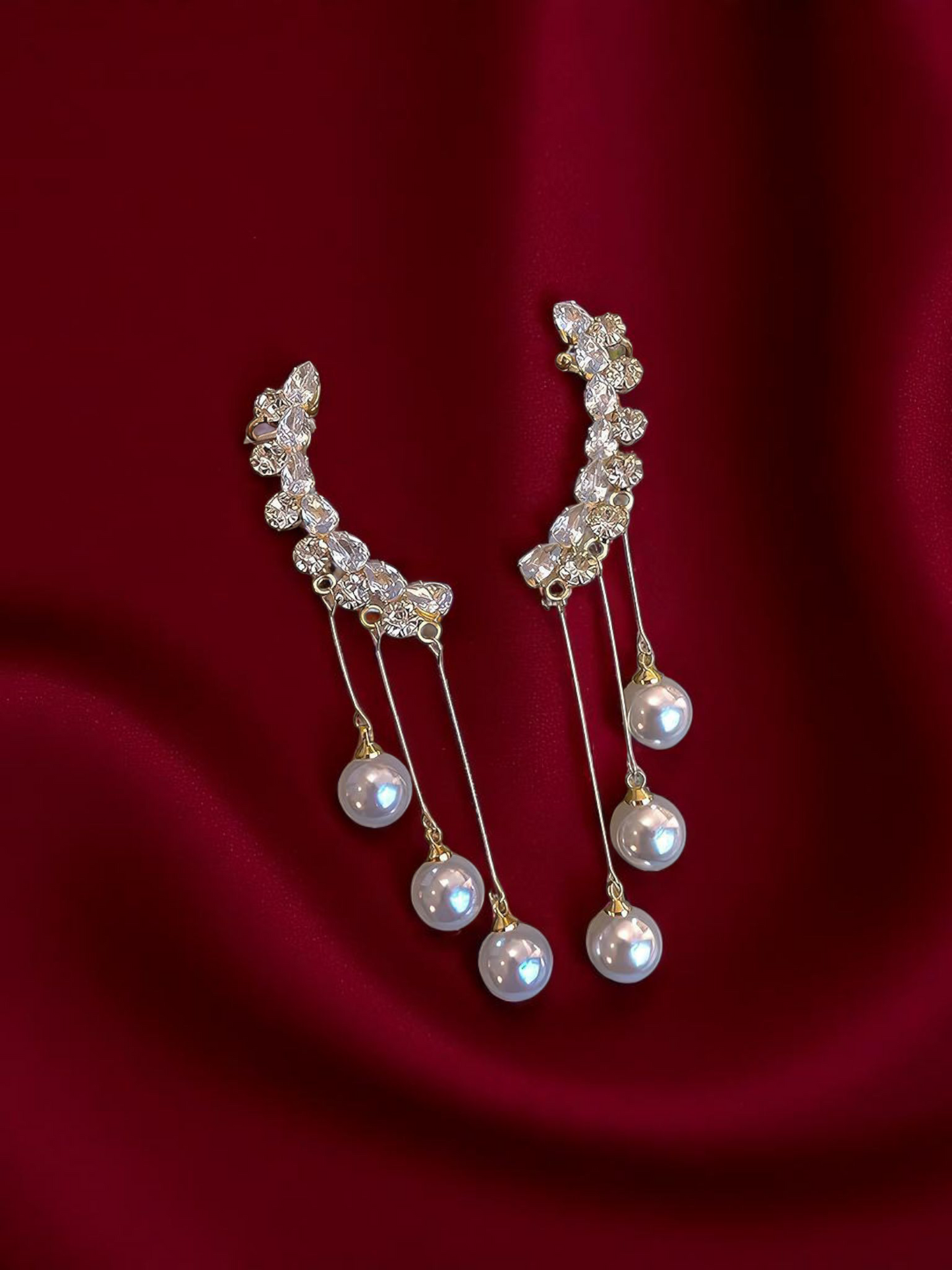 Cresent Moonlight Drops - Crystal and Pearl Korean Danglers