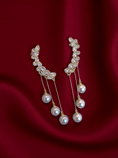 Cresent Moonlight Drops - Crystal and Pearl Korean Danglers