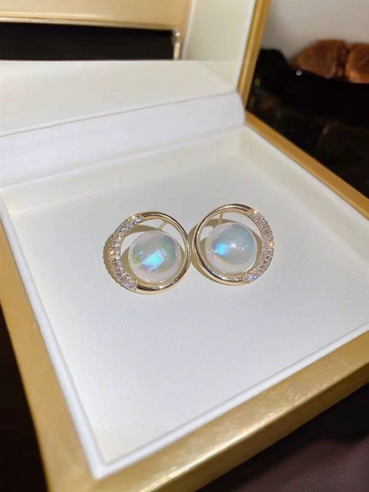 Opalescent Crescent Drops -  Korean Studs