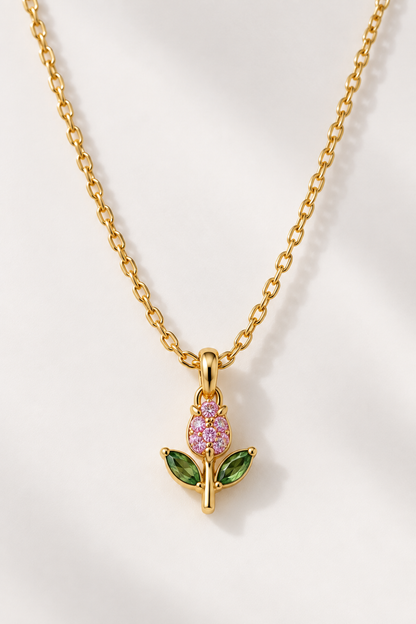 Blushing Tulip Floral Pendant Necklace