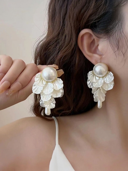 Pearly Moonlit Lagoon Cascade With Big Pearl Stud Korean Earrings