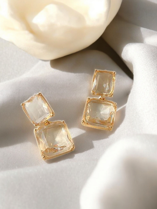 Icicles - Transparent Diamond Cut Square Crystal Korean Earrings