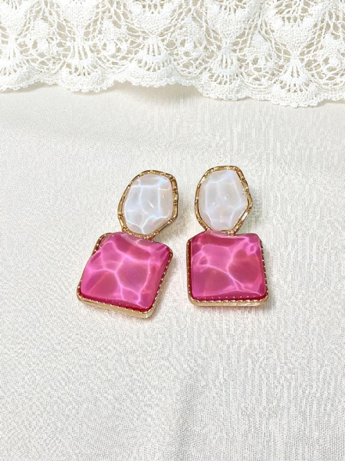 Royal Gala Pink and White Stone Korean Earrings
