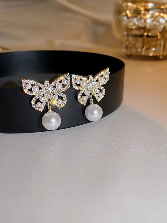 Butterfly Pearl Drops Trendy Korean Earrings