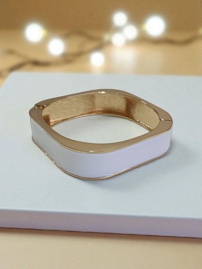 Classy Elegant Statement Style White Enamel Anti Tarnished Gold Plated Bracelet