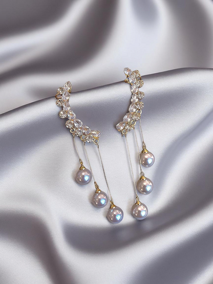 Cresent Moonlight Drops - Crystal and Pearl Korean Danglers