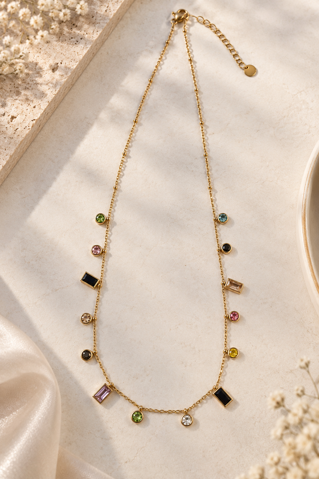 Prism Mosaic Charm Necklace-18K Gold Plated Stainless Steel Anti Tarnish Necklace