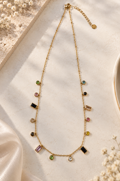 Prism Mosaic Charm Necklace-18K Gold Plated Stainless Steel Anti Tarnish Necklace