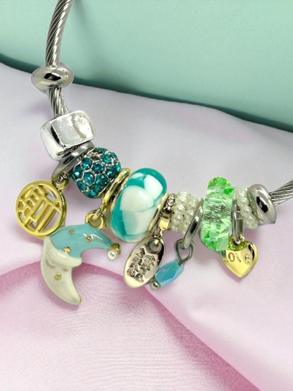 Anti Tarnished Silver Plated White Moon Charm Bracelet