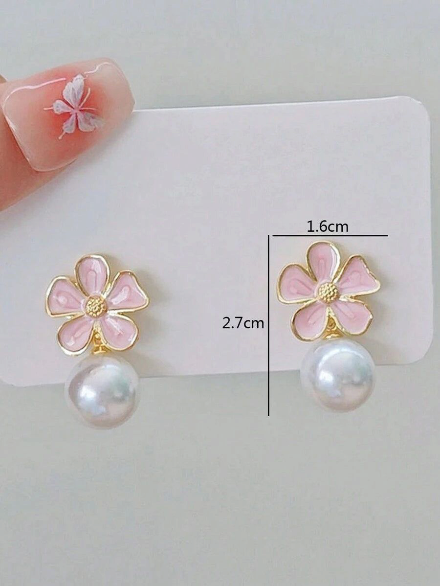 Sakura Kisses - Blush Petals & Pearls Small Korean Earrings