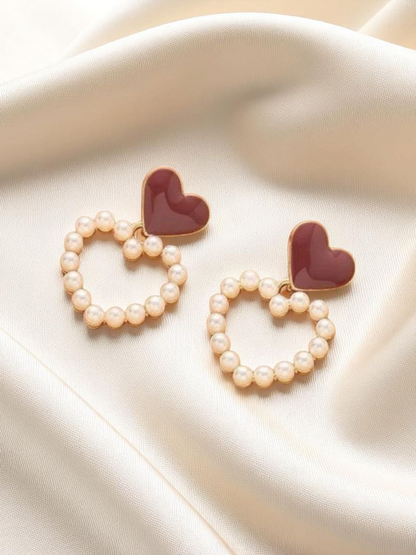 Amour Of Love - Cherry & Pearls Hearty Korean Earring Hoops