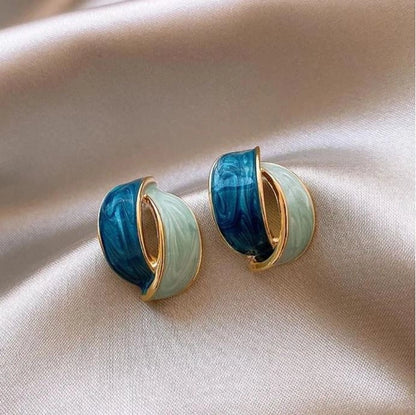 Twiny Swirl Hoops - Blue and Mint Trendy Korean Earrings