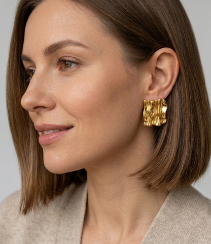 Sorelle Fluid Wave Earrings — sculptural wavy rectangular shape