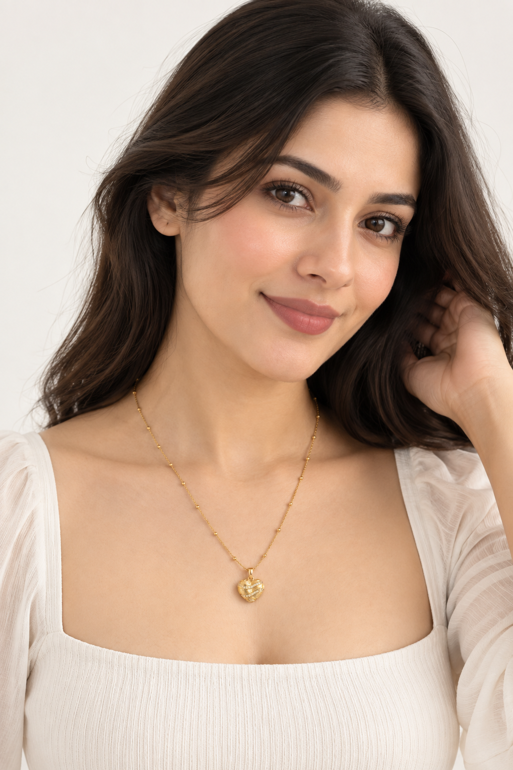 Sculpted Wave Heart Pendant Necklace