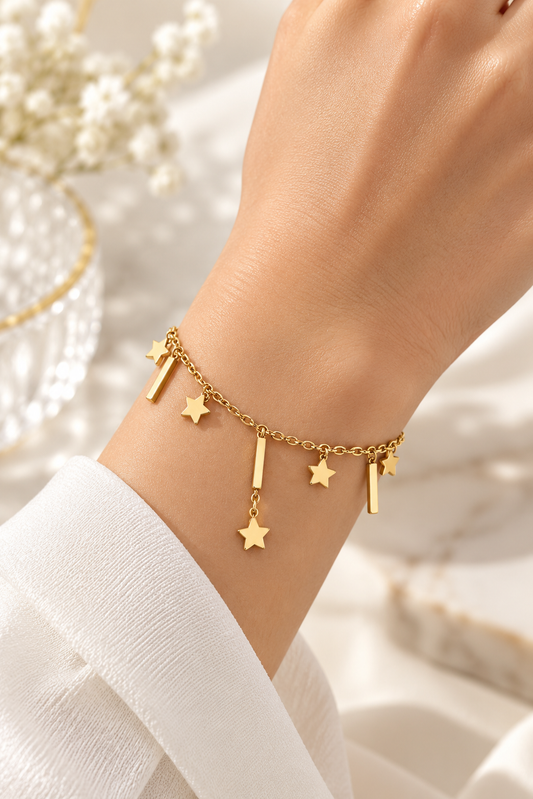 Celestial Star & Geometric Bar Drop Bracelet