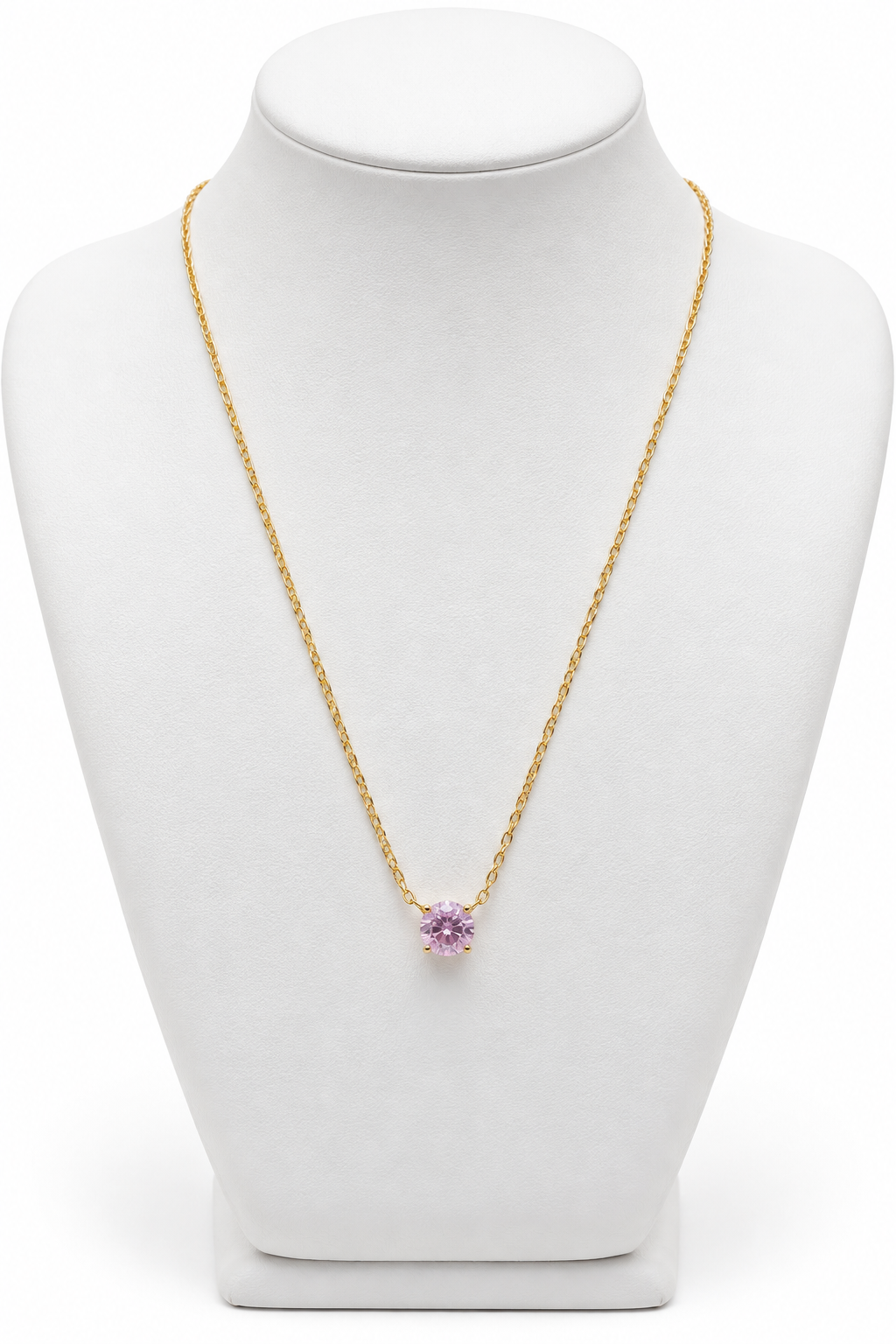 Blush Pink Solitaire Pendant on Delicate Gold Chain