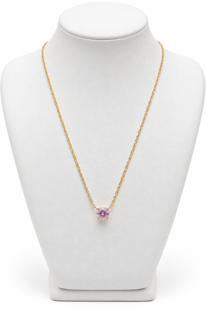 Blush Pink Solitaire Pendant on Delicate Gold Chain