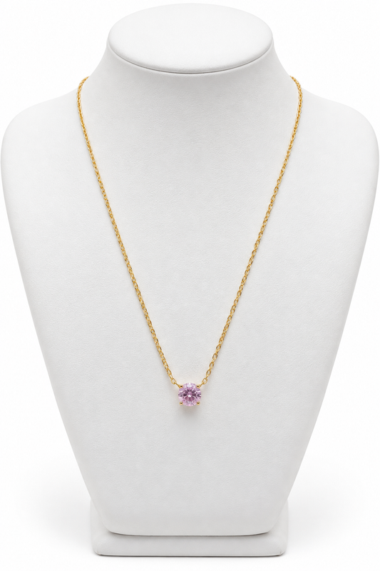 Blush Pink Solitaire Pendant on Delicate Gold Chain