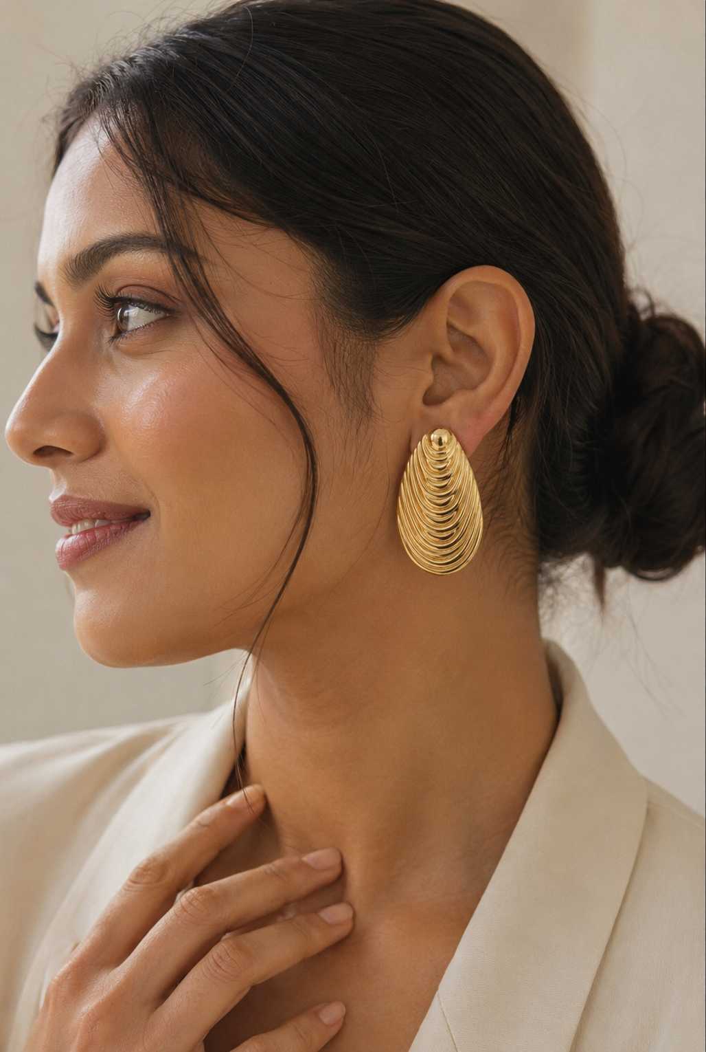 Serena Contour Teardrop Earrings — the elongated layered teardrops