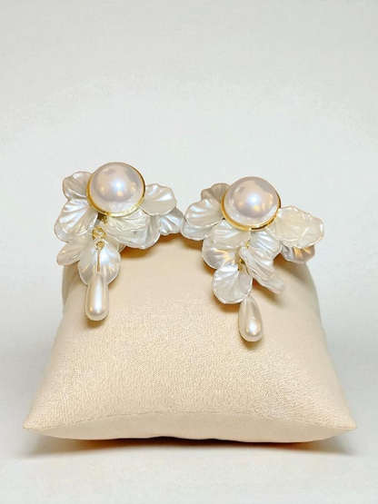 Pearly Moonlit Lagoon Cascade With Big Pearl Stud Korean Earrings