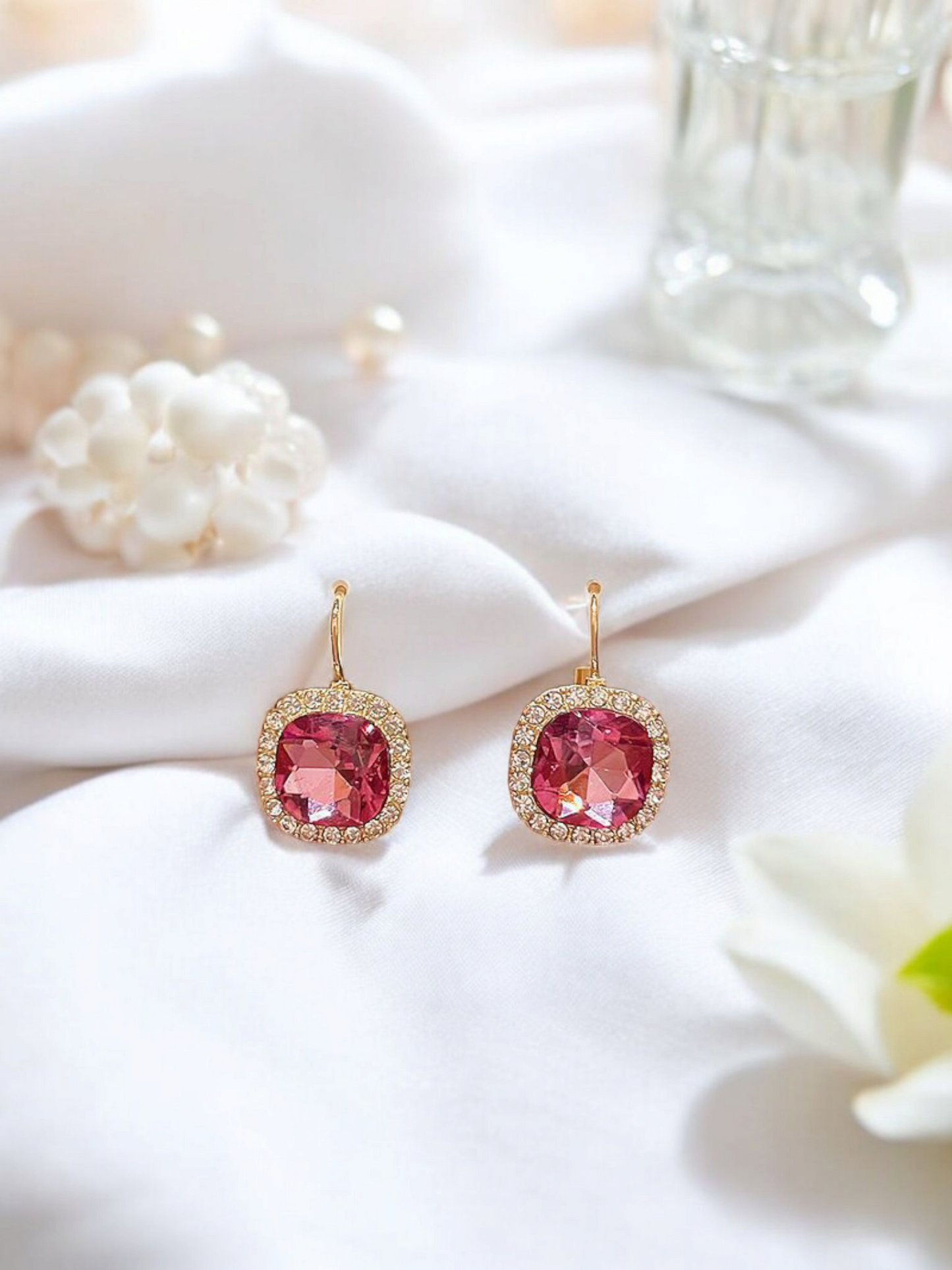 Crystal Rosette - Pink Diamond Cut Shimmering Korean Earrings