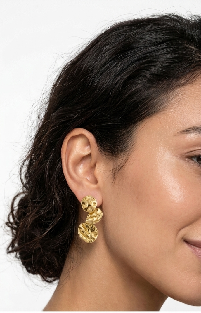 Elara Triple Form Earrings — three-piece organic drop design